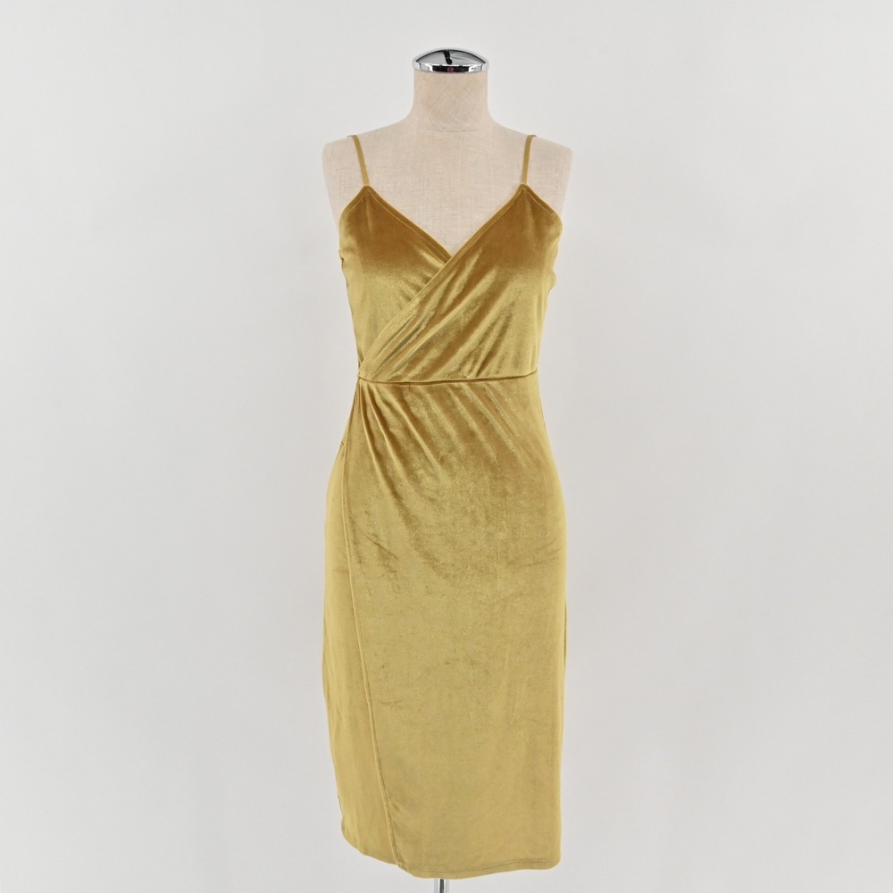 Lulus Honey Love Velvet Wrap Dress Size S Mustard Yellow Gold Bodycon Party Midi